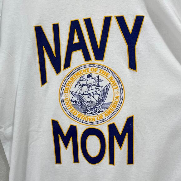 Vintage 90s Stedman White Crewneck T-Shirt Navy Mom Graphic Single Stitch - Picture 3 of 9